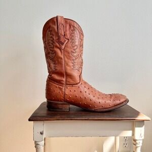 Men Ostrich Quill Leather Cowboy Boot Size US 14 El Presidente Gold Collection